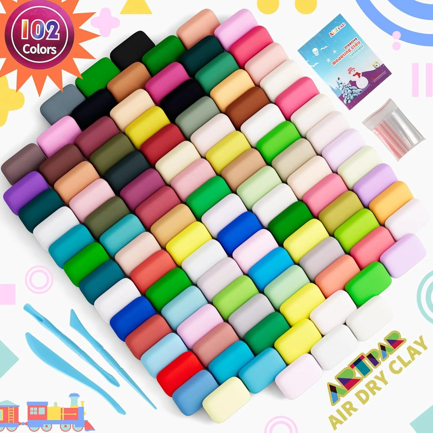 Clay Kids 102 Colors, Modeling Magic Clay Kit with Sculpting Tools,Non-Toxic and Non-Sticky,Classroom Activities & Art and Crafts Creative habitat collaboration vine polyphony Play Gifts for Boys & Girls Age 3-12 ARTPAR Air Drying 