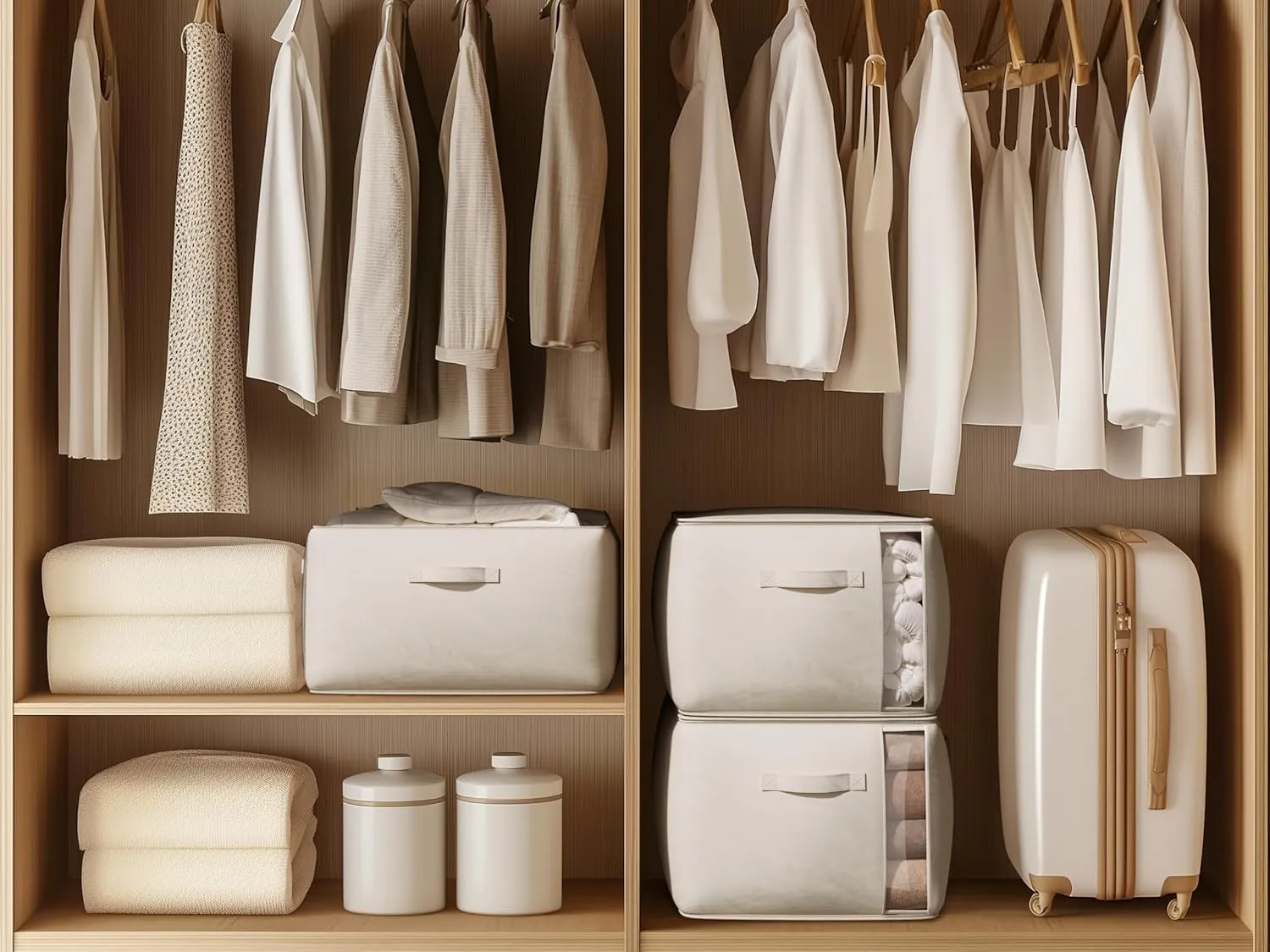 Clothing, Blankets and Bedding, 70L, 3 Pack, Beige Large Canvas Clothes stimulate Storage Bags with Thick Handles and Clear Window, Foldable Cotton Linen Closet Organizer for 