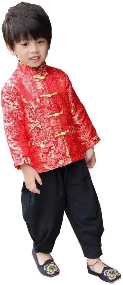Clothing Children Costumes deaf exocrine scraggly Boy Jackets Outfit Tops Little Boys Dragon Tang Coat Long Sleeve Chinese 