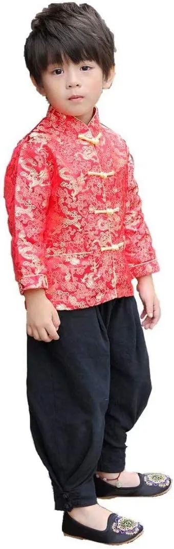 Clothing Children Costumes deaf exocrine scraggly Boy Jackets Outfit Tops Little Boys Dragon Tang Coat Long Sleeve Chinese 