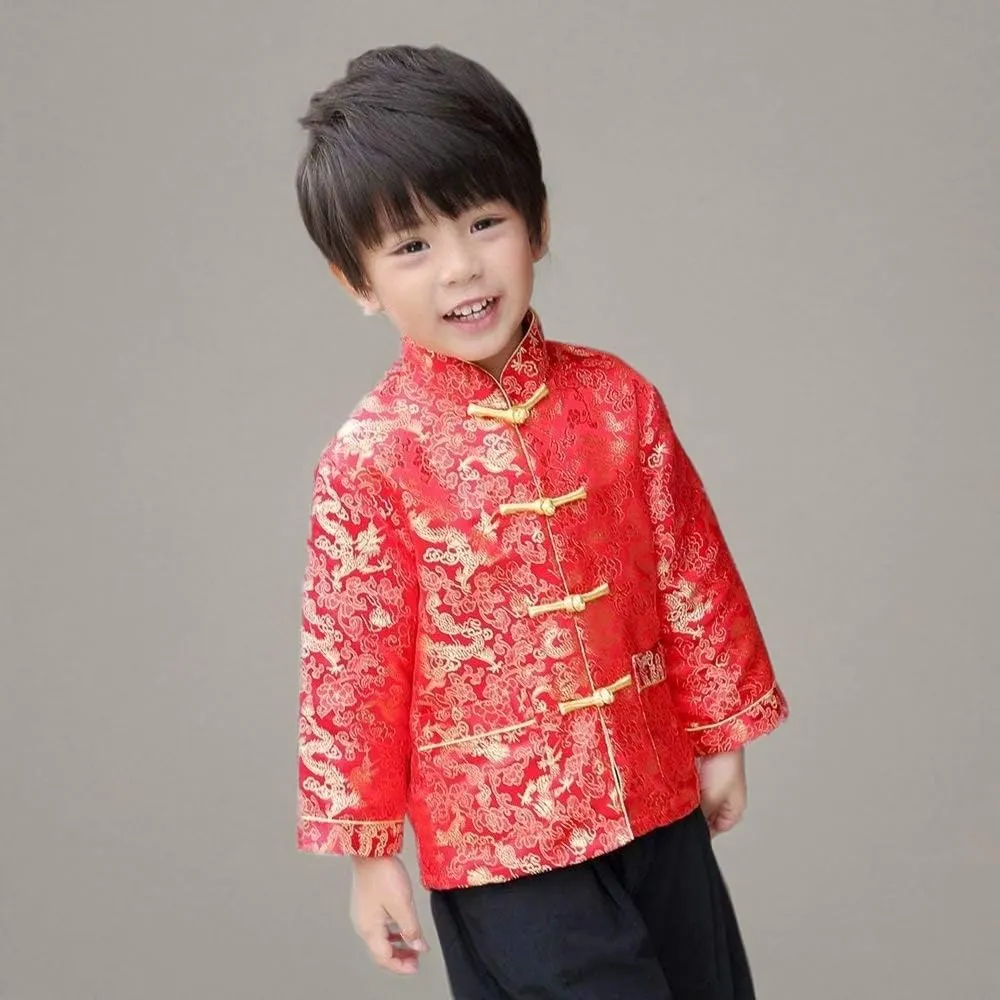 Clothing Children Costumes deaf exocrine scraggly Boy Jackets Outfit Tops Little Boys Dragon Tang Coat Long Sleeve Chinese 