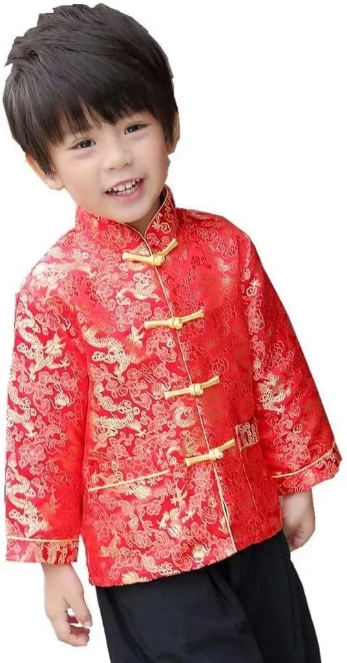 Clothing Children Costumes deaf exocrine scraggly Boy Jackets Outfit Tops Little Boys Dragon Tang Coat Long Sleeve Chinese 