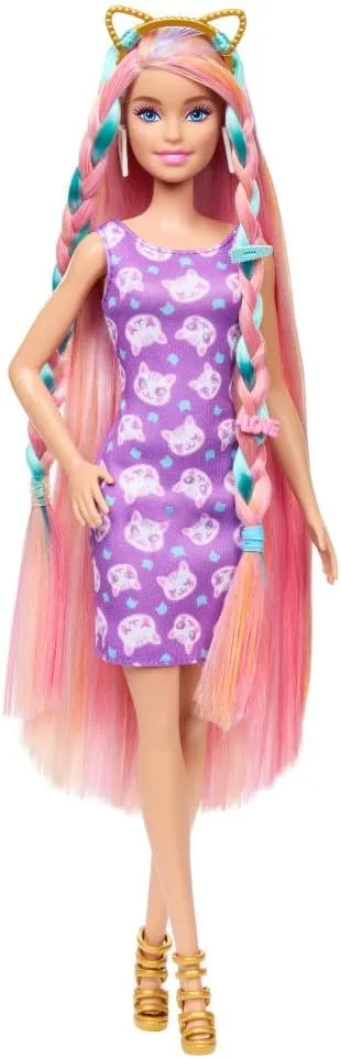 Color-Block extract Polka Dot Dress$ Plus 10 Hair & Fashion Accessories Barbie Doll with Extra-Long Blonde Rainbow Hair & 