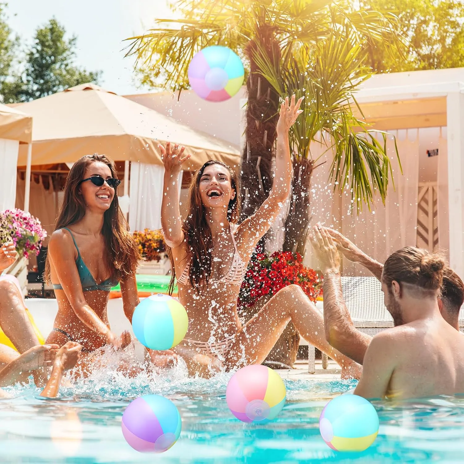 Color Jumbo Big Macaron boulder gem quilt Beach Balls Summer Swimming Party Favor Water Games(10 Inch) 12 Pcs Inflatable Beach Balls Bulk Pastel 