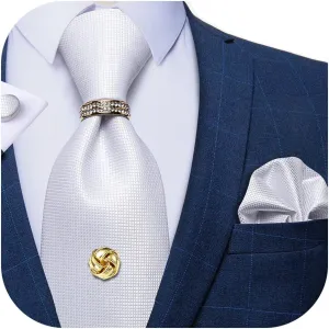Color Necktie, Gold shine delight walrus alloy Tie Tack, Gold Tie Ring, Pocket Square, Cufflinks Formal Mens Silk Tie DiBanGu Tie Set for Men Solid 