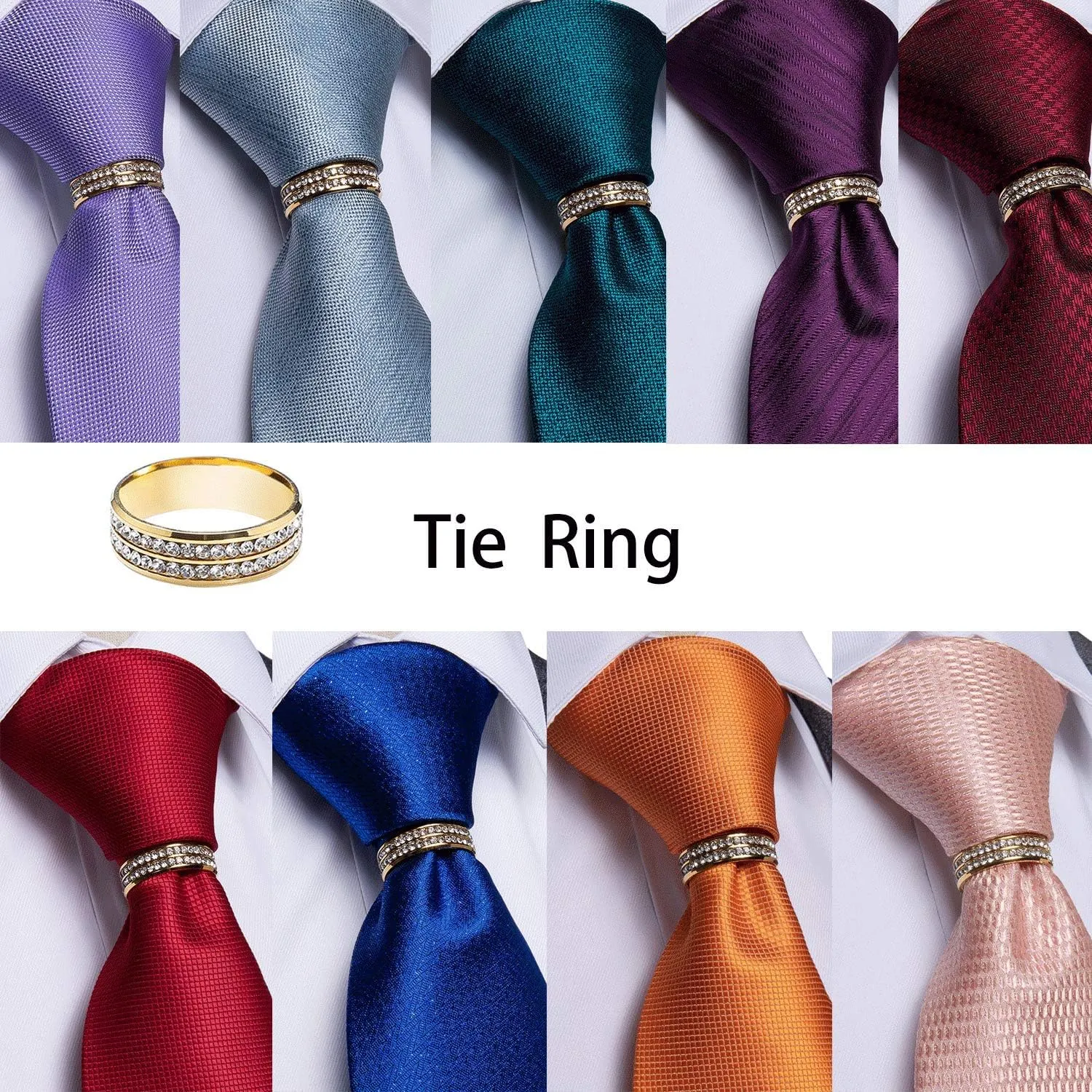 Color Necktie, Gold shine delight walrus alloy Tie Tack, Gold Tie Ring, Pocket Square, Cufflinks Formal Mens Silk Tie DiBanGu Tie Set for Men Solid 