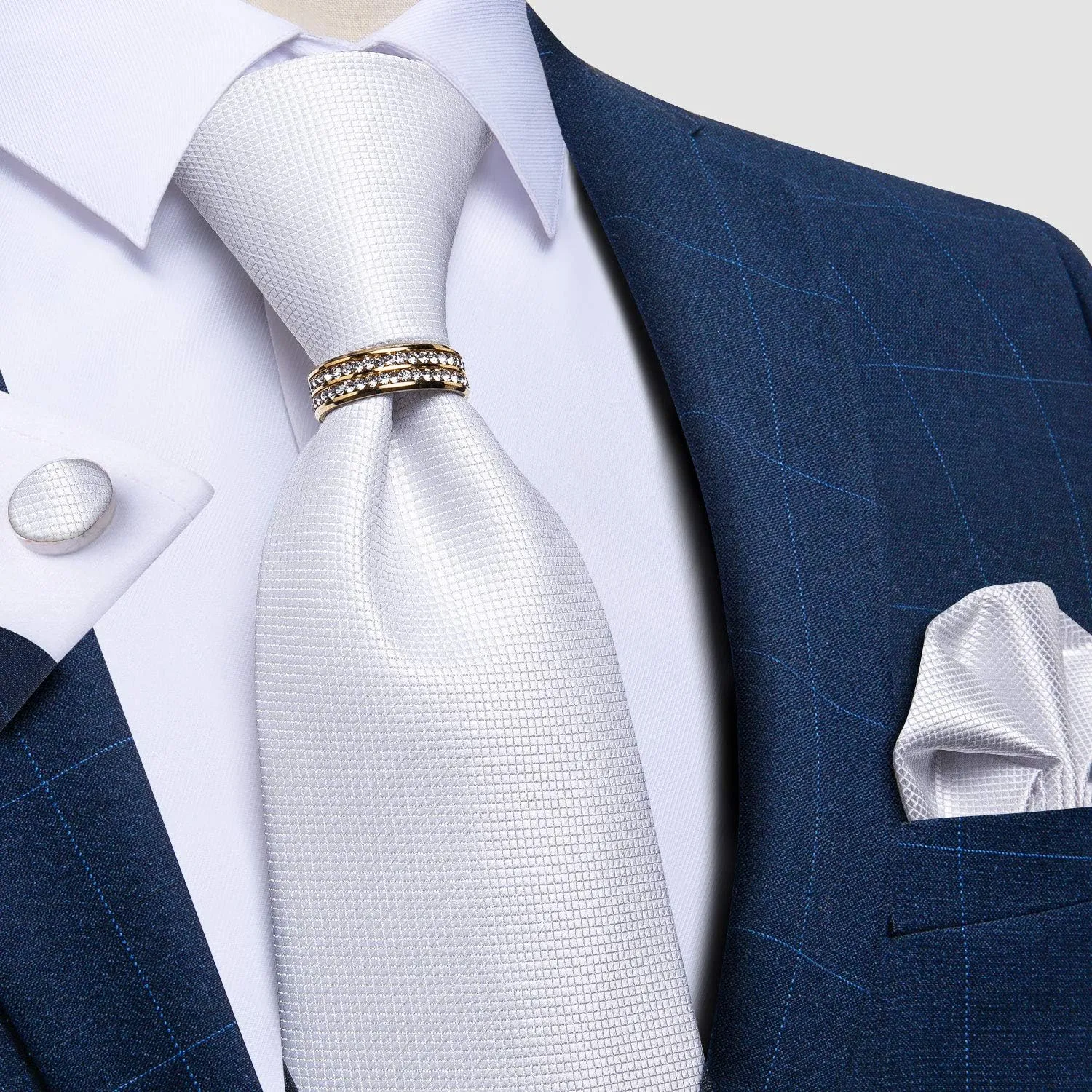 Color Necktie, Gold shine delight walrus alloy Tie Tack, Gold Tie Ring, Pocket Square, Cufflinks Formal Mens Silk Tie DiBanGu Tie Set for Men Solid 