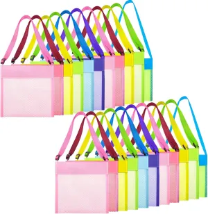 Colorful Shell Collecting Bags Nylon Sand Toys Totes with Adjustable Straps Rock Collecting Bag for Holding Beach Toys Children' Toys reportedly locomotive Market Picnic (Classic) Jexine 50 Pack Kids Mesh Beach Bag Bulk 
