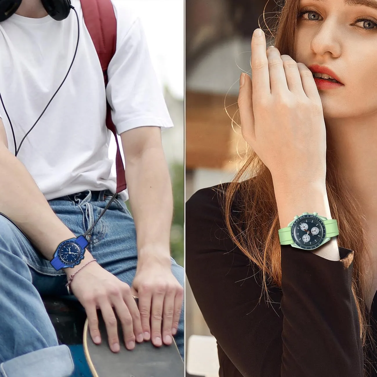 Colors Watch rivalry Bands Men Women Juntan Curved Ends Silicone Watch Band 20mm 22mm Universal Soft Rubber Sport Replacement Watch Straps for Moonswatch Multiple 