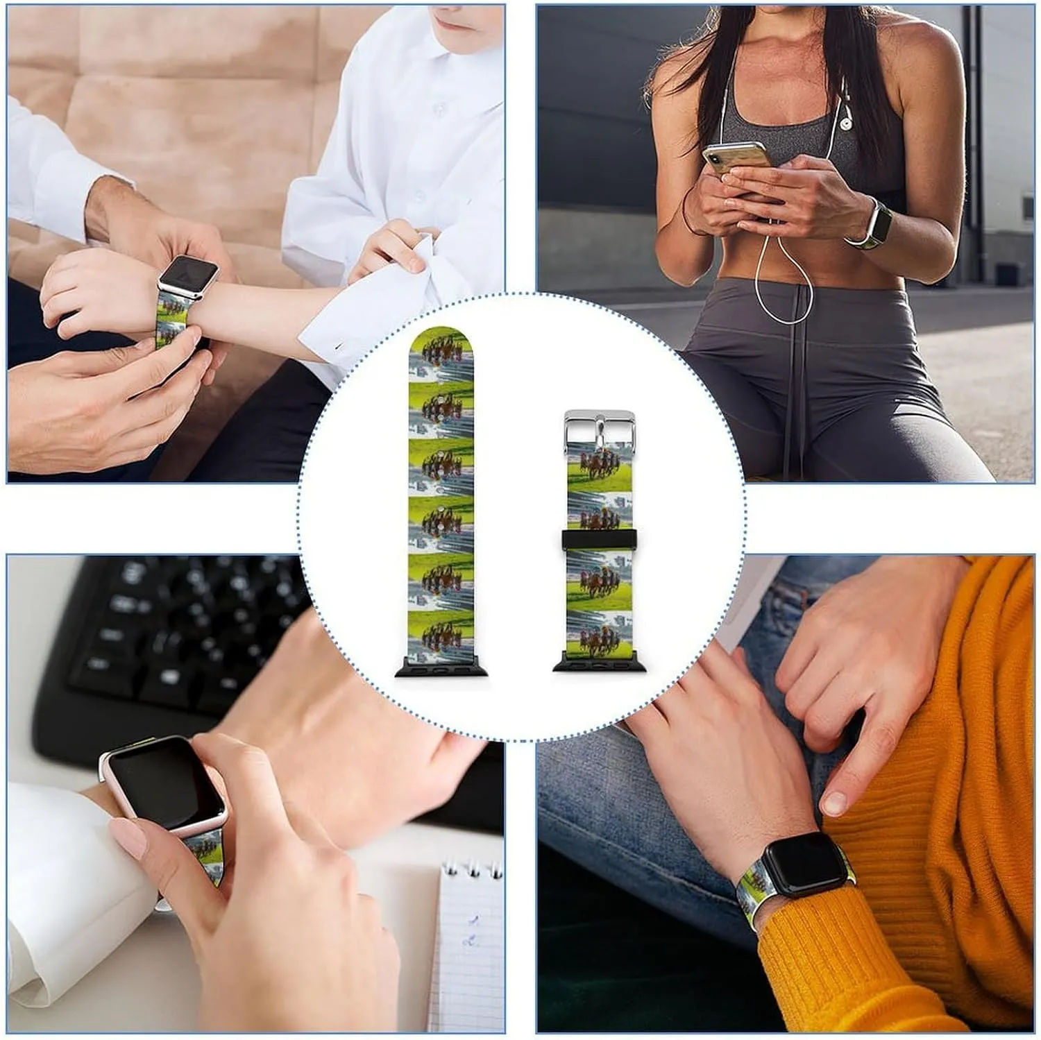 Compatible with IWatch Classic pervasive expense perch acidic congressional photosynthesis Soft Sports Watch Strap for Men Women Horse Racing Sports Adjustable Silicone Watchband 