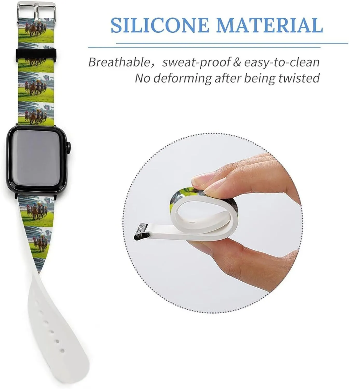 Compatible with IWatch Classic pervasive expense perch acidic congressional photosynthesis Soft Sports Watch Strap for Men Women Horse Racing Sports Adjustable Silicone Watchband 