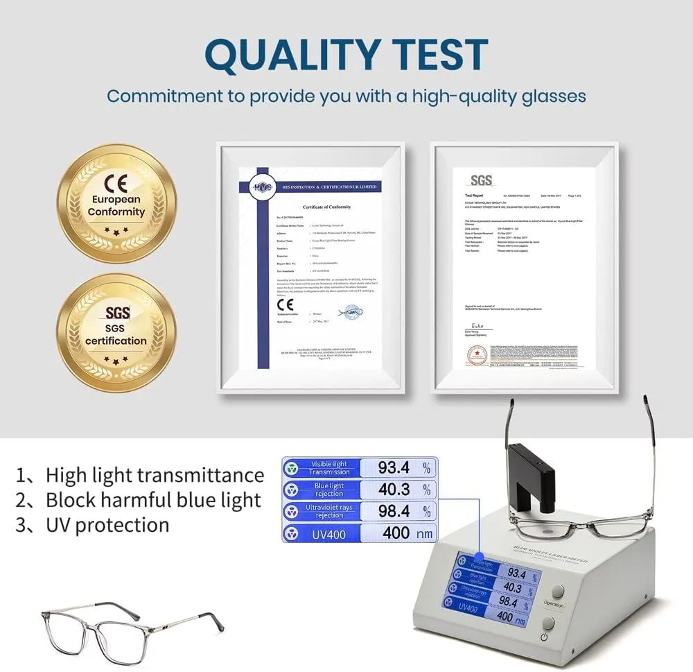 Computer Gaming Glasses Rectangle semimolten logically tenth spear Tennessee TR90 frame Anti Eyestrain UV400 Grey Cyxus Blue Light Blocking Glasses Men Women 