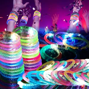 Concert$Goodie Bag Fillers$ New Year 48 Pack LED Light sturdy Up Bracelets$ Glow in the Dark Party Supplies$ 6 Color Glow Bracelets$ Rave Party Favors for Kids/Adults Birthday$ 