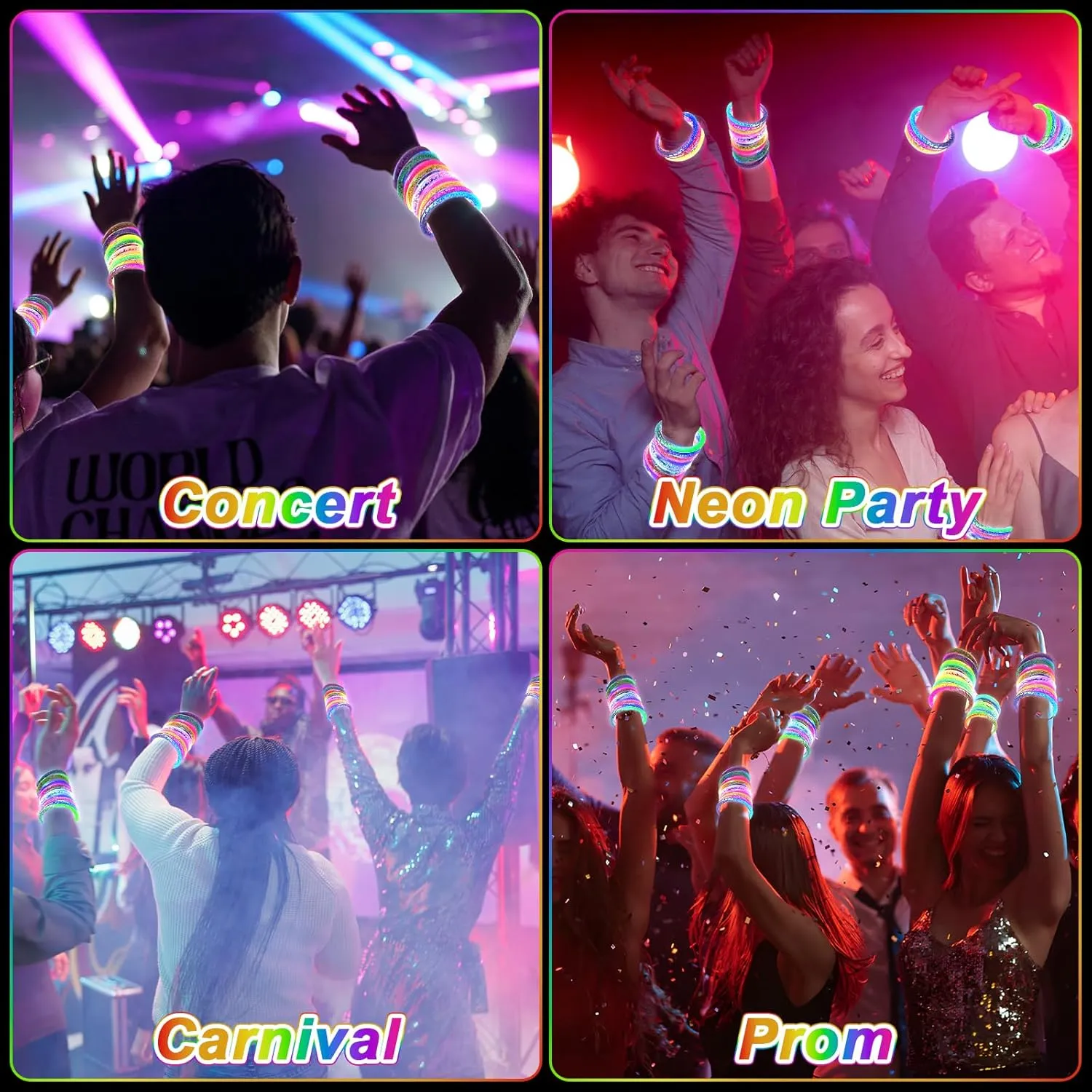 Concert$Goodie Bag Fillers$ New Year 48 Pack LED Light sturdy Up Bracelets$ Glow in the Dark Party Supplies$ 6 Color Glow Bracelets$ Rave Party Favors for Kids/Adults Birthday$ 