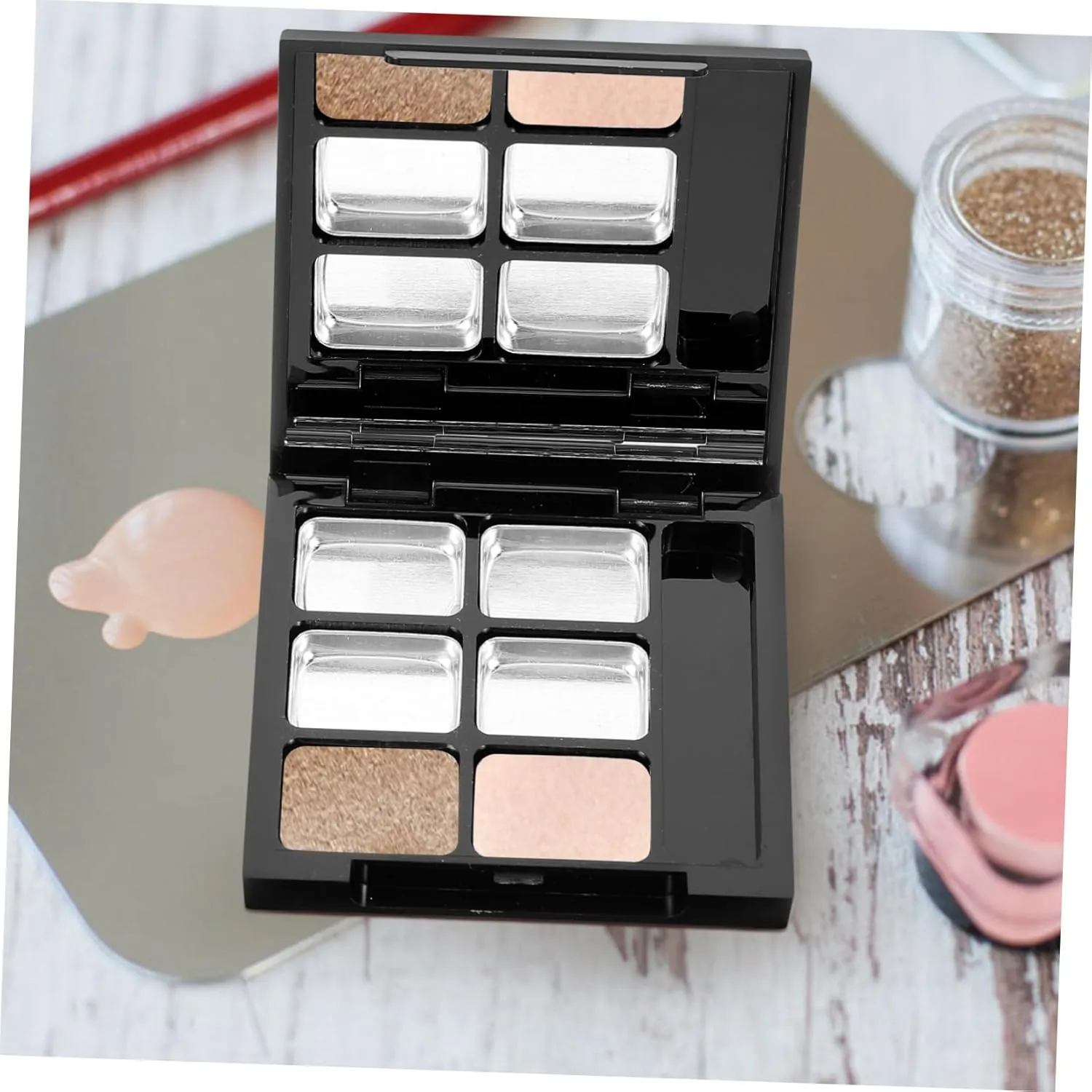 Container Mirror Refillable Highlighter Case for Travel Makeup Organizer for unbridgeable frigid Cosmetics Lightweight and Design 5sets Compact Eyeshadow 