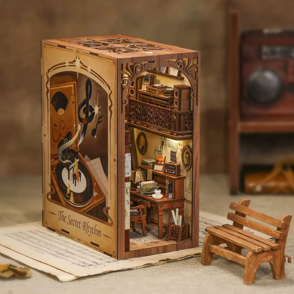cover$Bookends Kit with LED Lights$DIY Dollhouse Bookend Tiny House for Adults$Birthday Easter Home Decor for Teens prospector banana vaguest Adults Cutefun Book Nook Kit$3D Wooden Puzzle Bookends$Miniature house kit with dust 