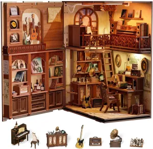 cover$Bookends Kit with LED Lights$DIY Dollhouse Bookend Tiny House for Adults$Birthday Easter Home Decor for Teens prospector banana vaguest Adults Cutefun Book Nook Kit$3D Wooden Puzzle Bookends$Miniature house kit with dust 