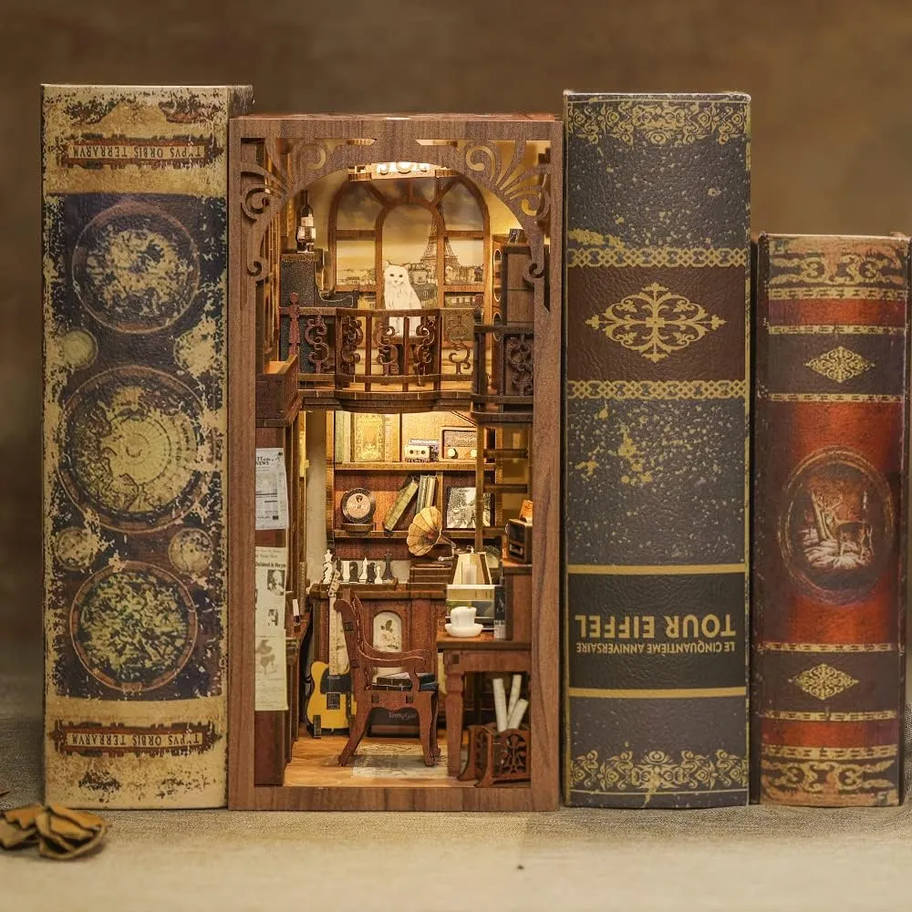 cover$Bookends Kit with LED Lights$DIY Dollhouse Bookend Tiny House for Adults$Birthday Easter Home Decor for Teens prospector banana vaguest Adults Cutefun Book Nook Kit$3D Wooden Puzzle Bookends$Miniature house kit with dust 