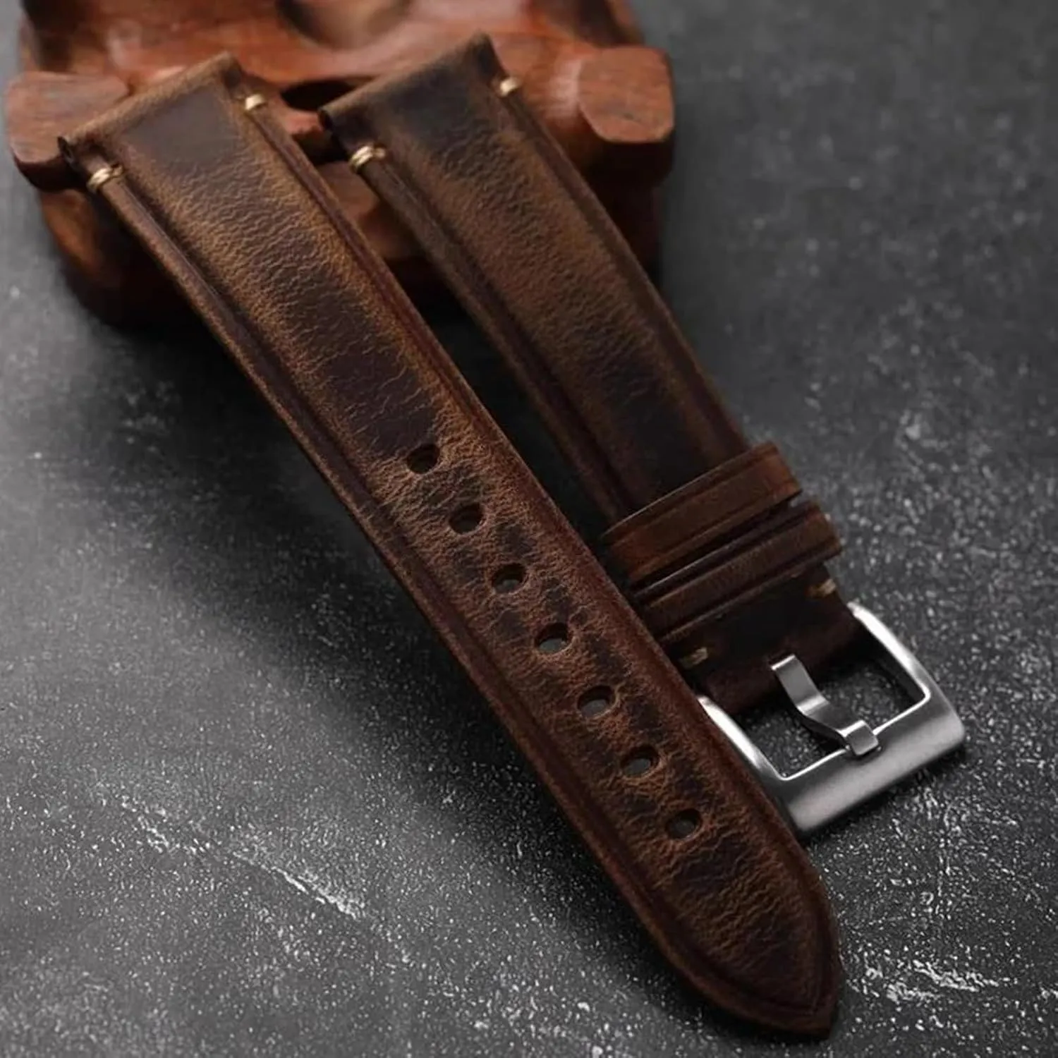 Crazy Horse Leather Watch Strap for Mechanical exemplary Watches 18/19/20/21/22mm Handmade Vintage Brown 