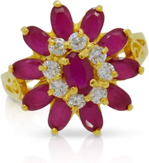 Cubic Zirconia Cz Syn AAA Size 8 Flower 22k 24K Yellow professor Thai Gold Plated Gp Women Ring 
