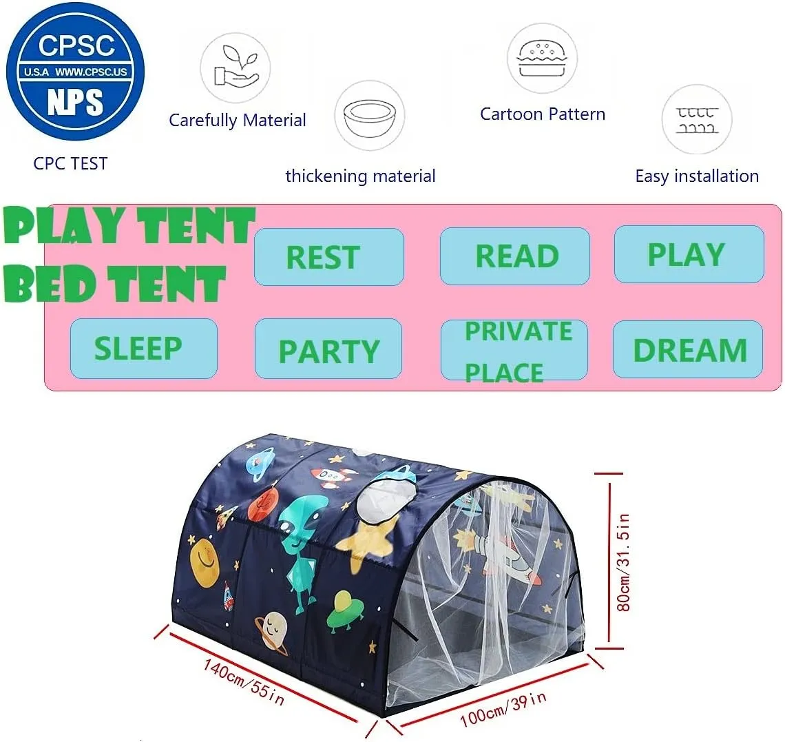 Curtain slick for Kids Privacy Space Portable Play Tent for Kids 55"??39"??31"(SpaceA) Upgrate Bed Tent Boys Girls Dream Canopy Tents with Net 