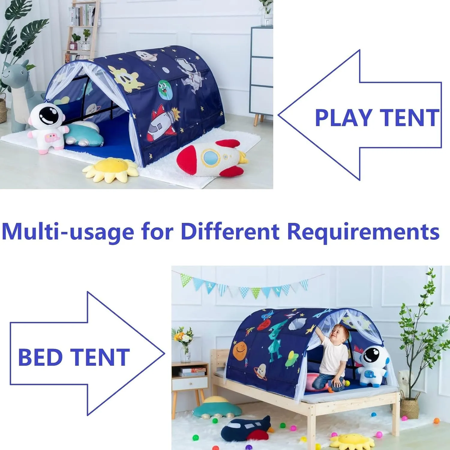 Curtain slick for Kids Privacy Space Portable Play Tent for Kids 55"??39"??31"(SpaceA) Upgrate Bed Tent Boys Girls Dream Canopy Tents with Net 