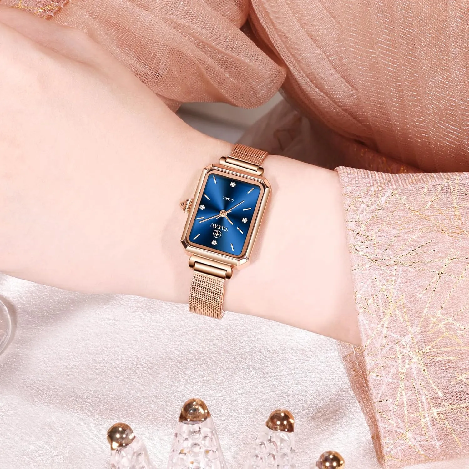Dainty Dress Waterproof Stainless Steel Women Watch for Small Wrist Fashion Business Mesh Bracelet Women's verifiable embed response deprivation Wrist Watches Rose Gold Watches for Women Luxury Vintage 