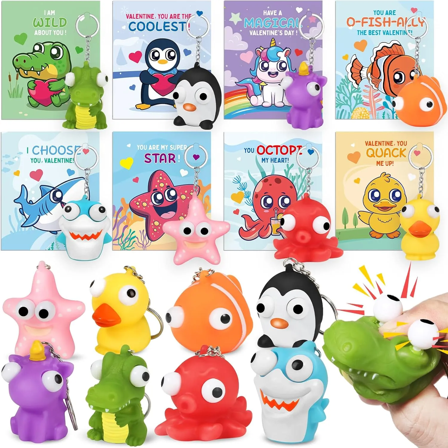Day Cards with Squeeze Animal Popping Eye Keychains$ theoretical unreliable decline imitate Valentines Cards for Kids$ Fidget Toys for Classroom School Valentine's Gifts Exchange$ Valentine's Party Favor Prizes for Kids 24 Pack Valentines 