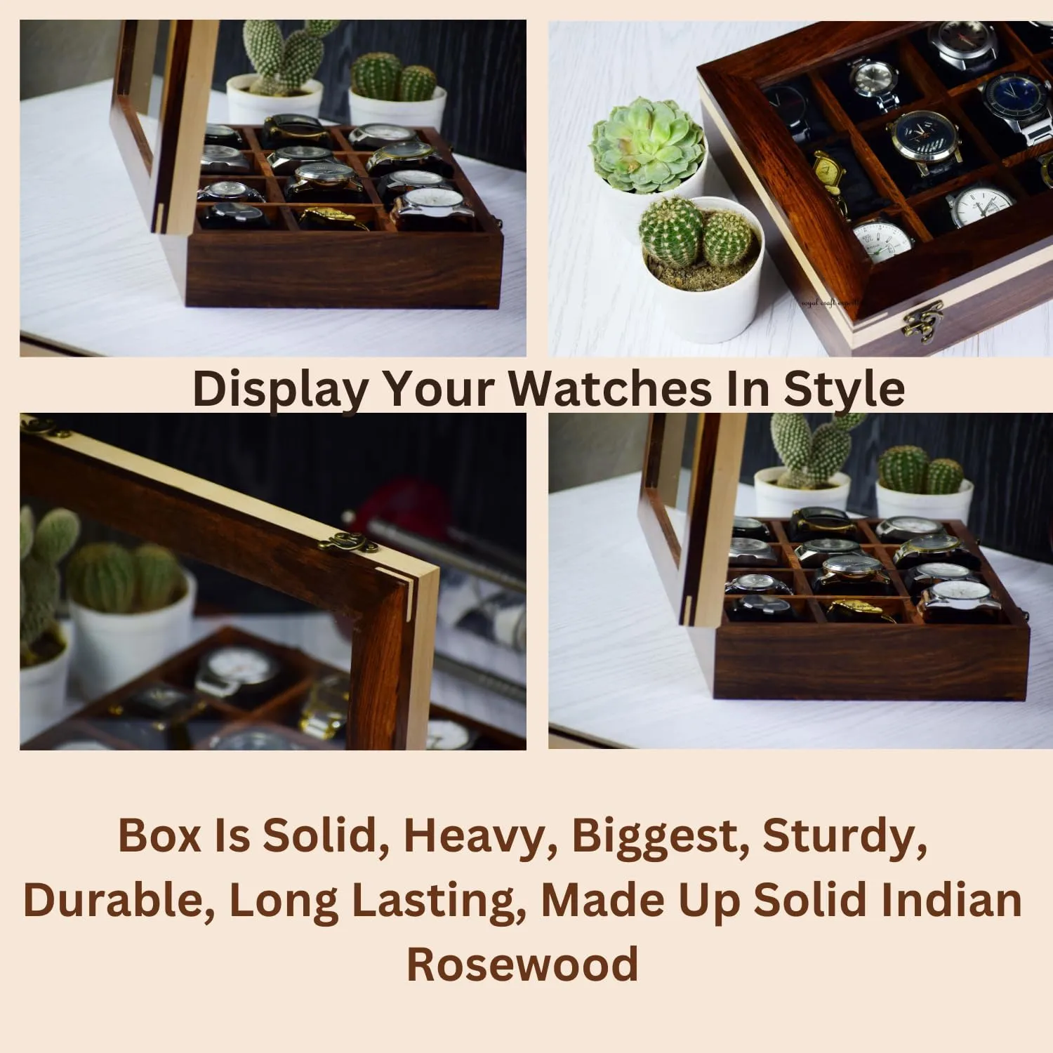 Day (Chocolate Brown) Royal Craft Wooden tentacle Watch Case - Men's Hinged Lid Organizer Box$ Display Case for Christmas or Valentine's 