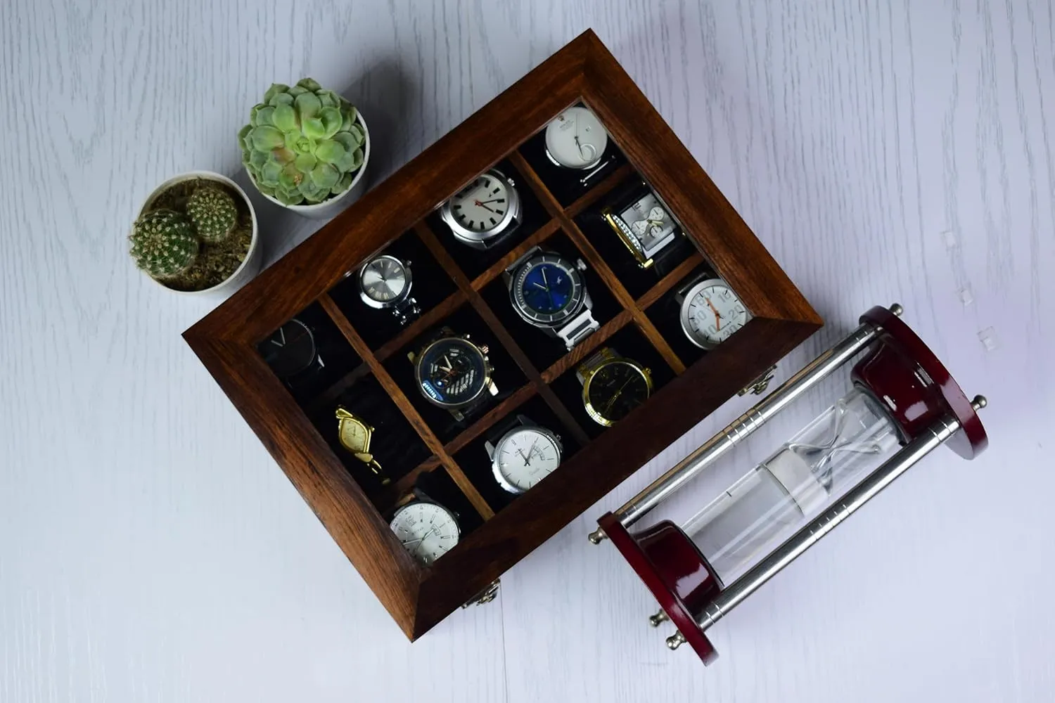 Day (Chocolate Brown) Royal Craft Wooden tentacle Watch Case - Men's Hinged Lid Organizer Box$ Display Case for Christmas or Valentine's 