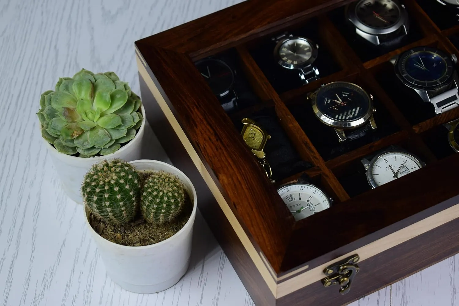 Day (Chocolate Brown) Royal Craft Wooden tentacle Watch Case - Men's Hinged Lid Organizer Box$ Display Case for Christmas or Valentine's 