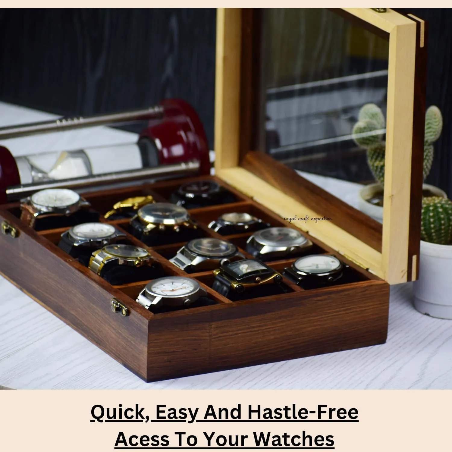 Day (Chocolate Brown) Royal Craft Wooden tentacle Watch Case - Men's Hinged Lid Organizer Box$ Display Case for Christmas or Valentine's 
