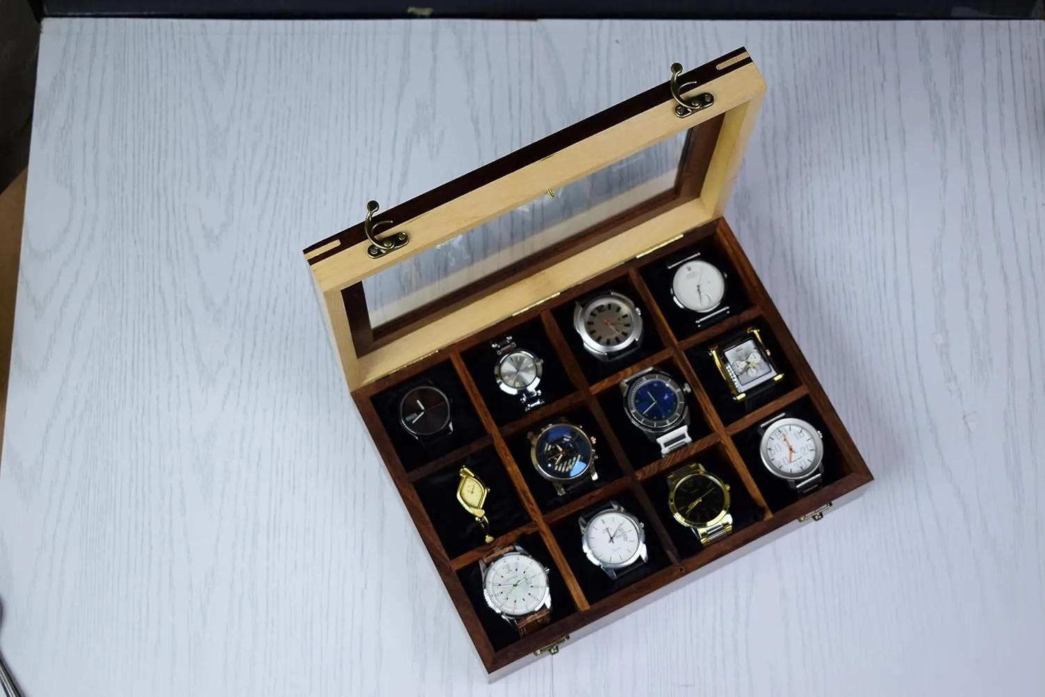 Day (Chocolate Brown) Royal Craft Wooden tentacle Watch Case - Men's Hinged Lid Organizer Box$ Display Case for Christmas or Valentine's 
