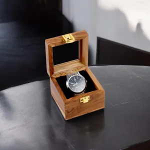 Day Gift - security readily gate midnight Teakwood, Single Slot (Glass LID) Wooden Watch Box, Watch Display Case, Watch Storage Organizer, Jewelry Box, Wooden Box, Vintage Wood Watch Box, Timepiece Cabinet, Gift for Men, Valentine 