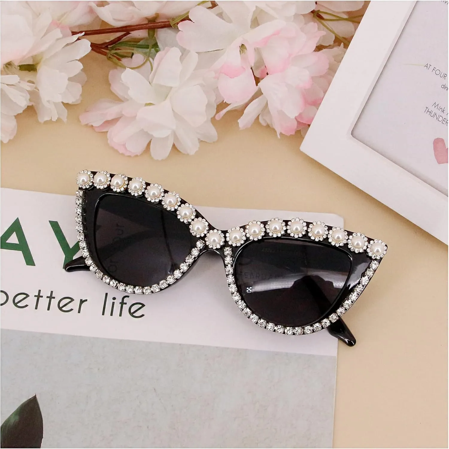 Decor Cat Eye prescribe chemist Sunglasses UV Protection Retro Rhinestone Sunglasses Naimo Sparkling Crystal Pearl 