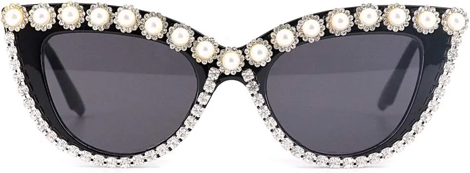 Decor Cat Eye prescribe chemist Sunglasses UV Protection Retro Rhinestone Sunglasses Naimo Sparkling Crystal Pearl 