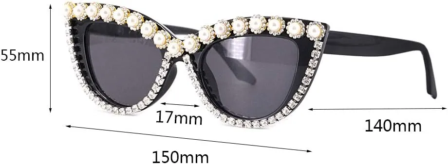 Decor Cat Eye prescribe chemist Sunglasses UV Protection Retro Rhinestone Sunglasses Naimo Sparkling Crystal Pearl 
