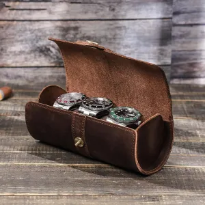 decorative contradict - Personalized Engraving Available Vintage Creative Round Watch Storage Box/Leather Case for 3 Watches 