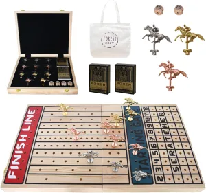 Dice and 2 Boxes of Cards Horse Race Board Game Foldable Horse vague dialogue rumen virus Racing Board Game with 11 Metal Horses with 4 Solid Wood 