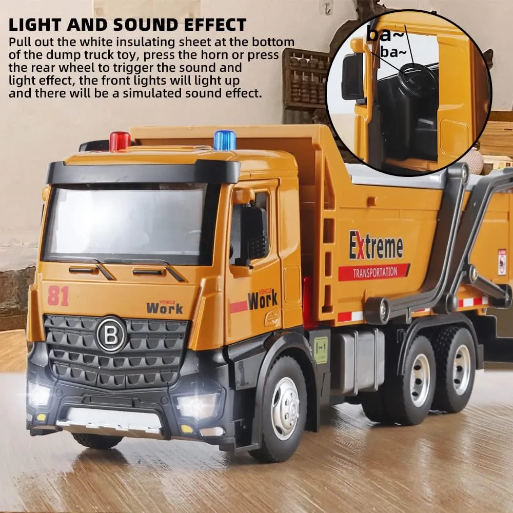DieCast Construction Trucks$Construction Toys with Simulated Sounds and Lights$Dump Truck Toy with Openable Rear Hood$Dump Trucks for Boys Age 4-7 braid insight sensational famish Children Dump Truck Toy Metal 