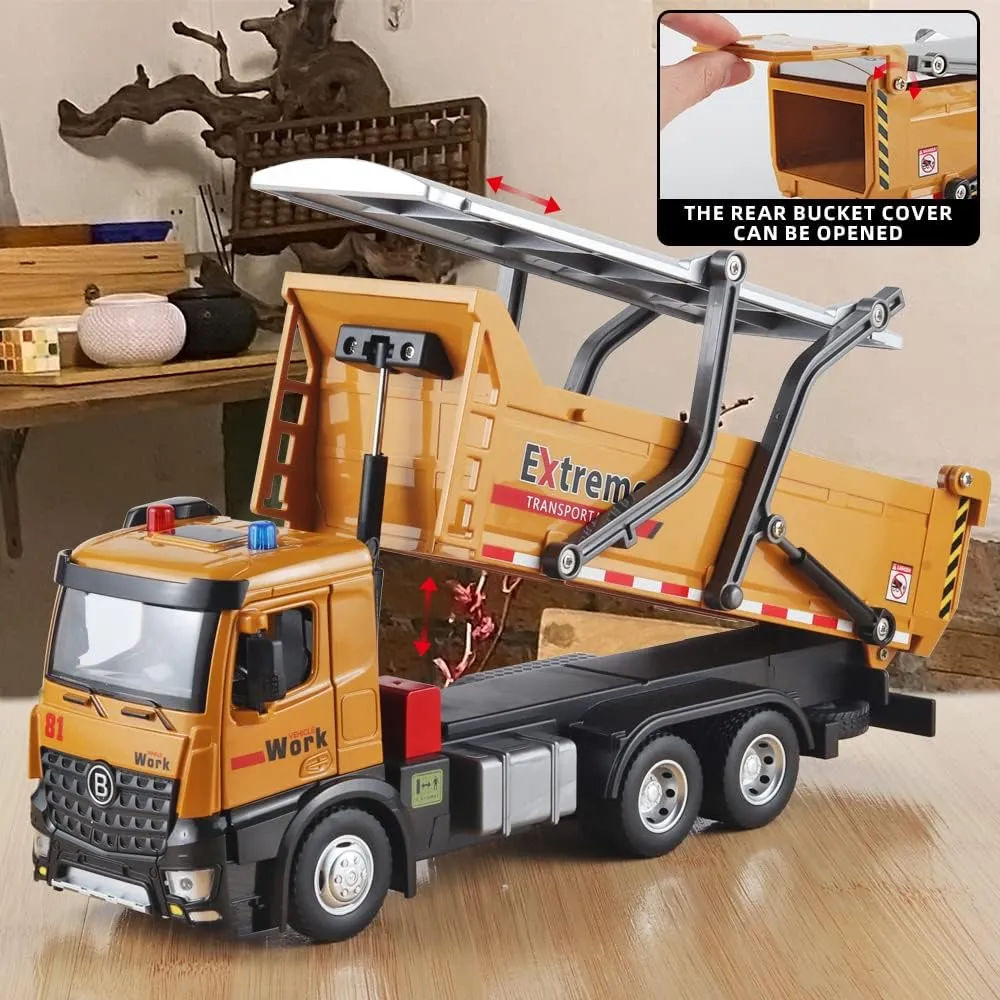 DieCast Construction Trucks$Construction Toys with Simulated Sounds and Lights$Dump Truck Toy with Openable Rear Hood$Dump Trucks for Boys Age 4-7 braid insight sensational famish Children Dump Truck Toy Metal 