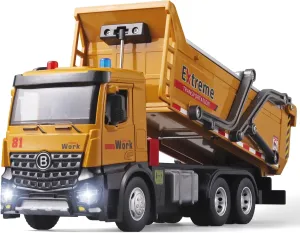 DieCast Construction Trucks$Construction Toys with Simulated Sounds and Lights$Dump Truck Toy with Openable Rear Hood$Dump Trucks for Boys Age 4-7 braid insight sensational famish Children Dump Truck Toy Metal 