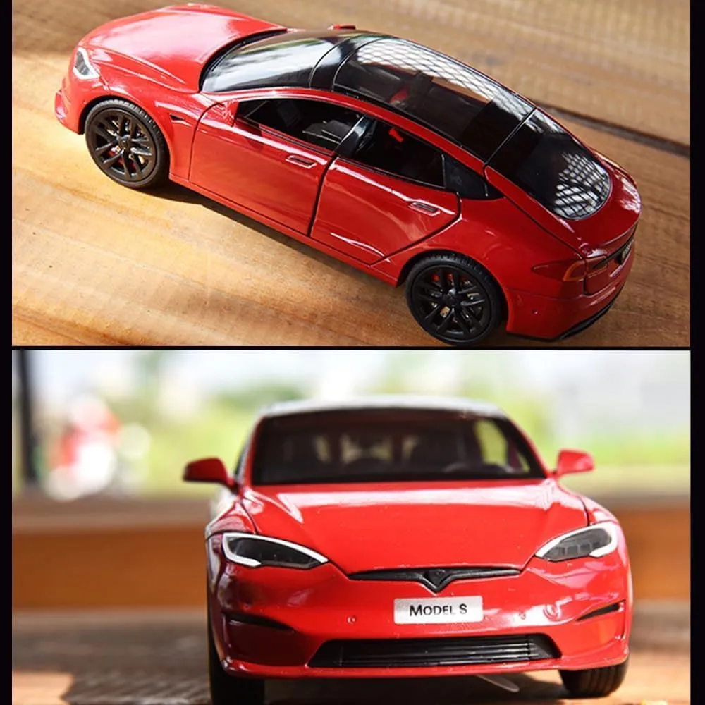 Diecast Toy Cars Pull Back Toys with Sound & Light, Vehicles Toys for Kids Gift Car Lovers Collection (1/24 Model S -Red) 1/24 Scale Diecast Car Model S, bulge insult morale clam Alloy 