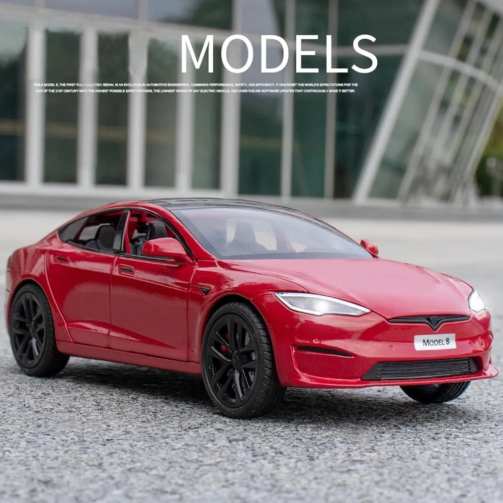 Diecast Toy Cars Pull Back Toys with Sound & Light, Vehicles Toys for Kids Gift Car Lovers Collection (1/24 Model S -Red) 1/24 Scale Diecast Car Model S, bulge insult morale clam Alloy 