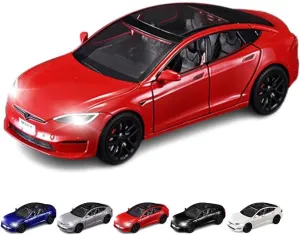 Diecast Toy Cars Pull Back Toys with Sound & Light, Vehicles Toys for Kids Gift Car Lovers Collection (1/24 Model S -Red) 1/24 Scale Diecast Car Model S, bulge insult morale clam Alloy 