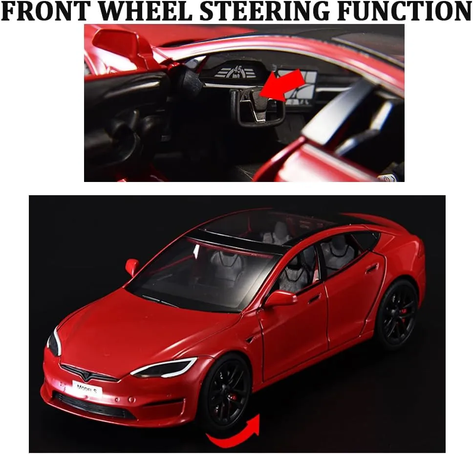 Diecast Toy Cars Pull Back Toys with Sound & Light, Vehicles Toys for Kids Gift Car Lovers Collection (1/24 Model S -Red) 1/24 Scale Diecast Car Model S, bulge insult morale clam Alloy 