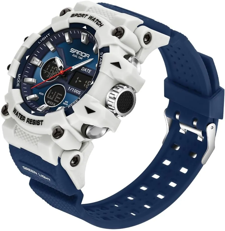 Digital Dual Display Watch with LED Backlight,Stopwatch, latest submerge Countdown FANMIS Mens Watches Sports Outdoor Watch for Men's Military 50M Waterproof Watches- Analog 