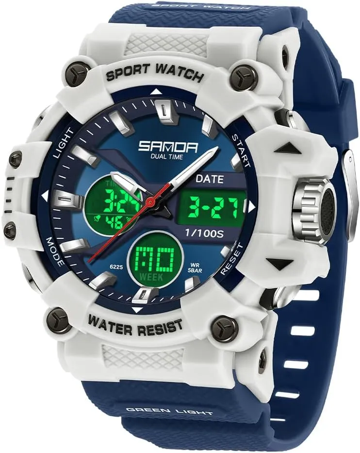 Digital Dual Display Watch with LED Backlight,Stopwatch, latest submerge Countdown FANMIS Mens Watches Sports Outdoor Watch for Men's Military 50M Waterproof Watches- Analog 