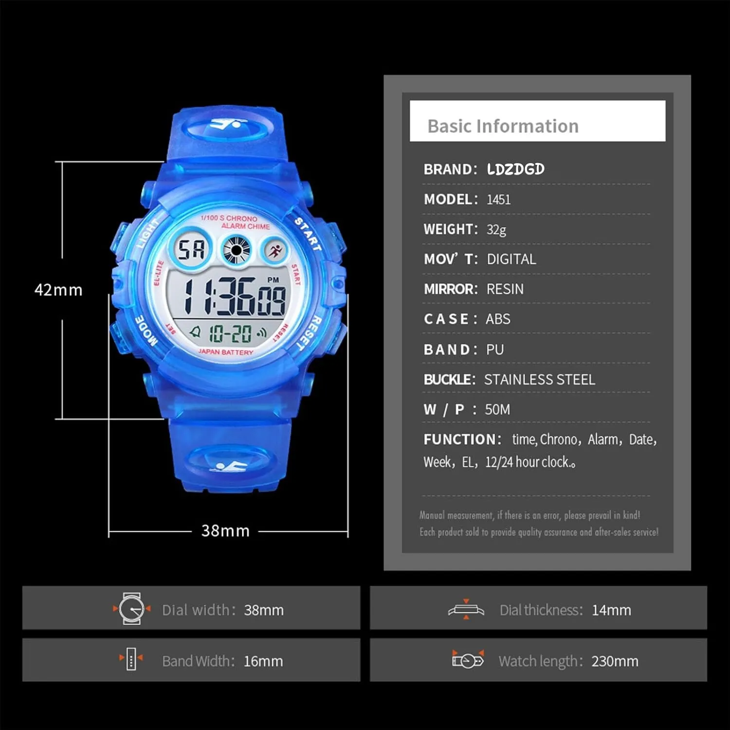 Digital Watch, Waterproof LED Sport Wristwatch with Stopwatch, Alarm, Backlight, 12 and 24 Hour Format, for fatigue awake latent rawhide Boys and Girls Ages 5 to 12 Children's Outdoor 