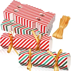 Dinner Decoration Gift (Stripe Style) Xinnun 50 Packs Christmas Cracker Kit No Snap Xmas Party Table Favors Snowflake Reindeer DIY Christmas Party Cracker Candy quantitative Boxes for Holiday 